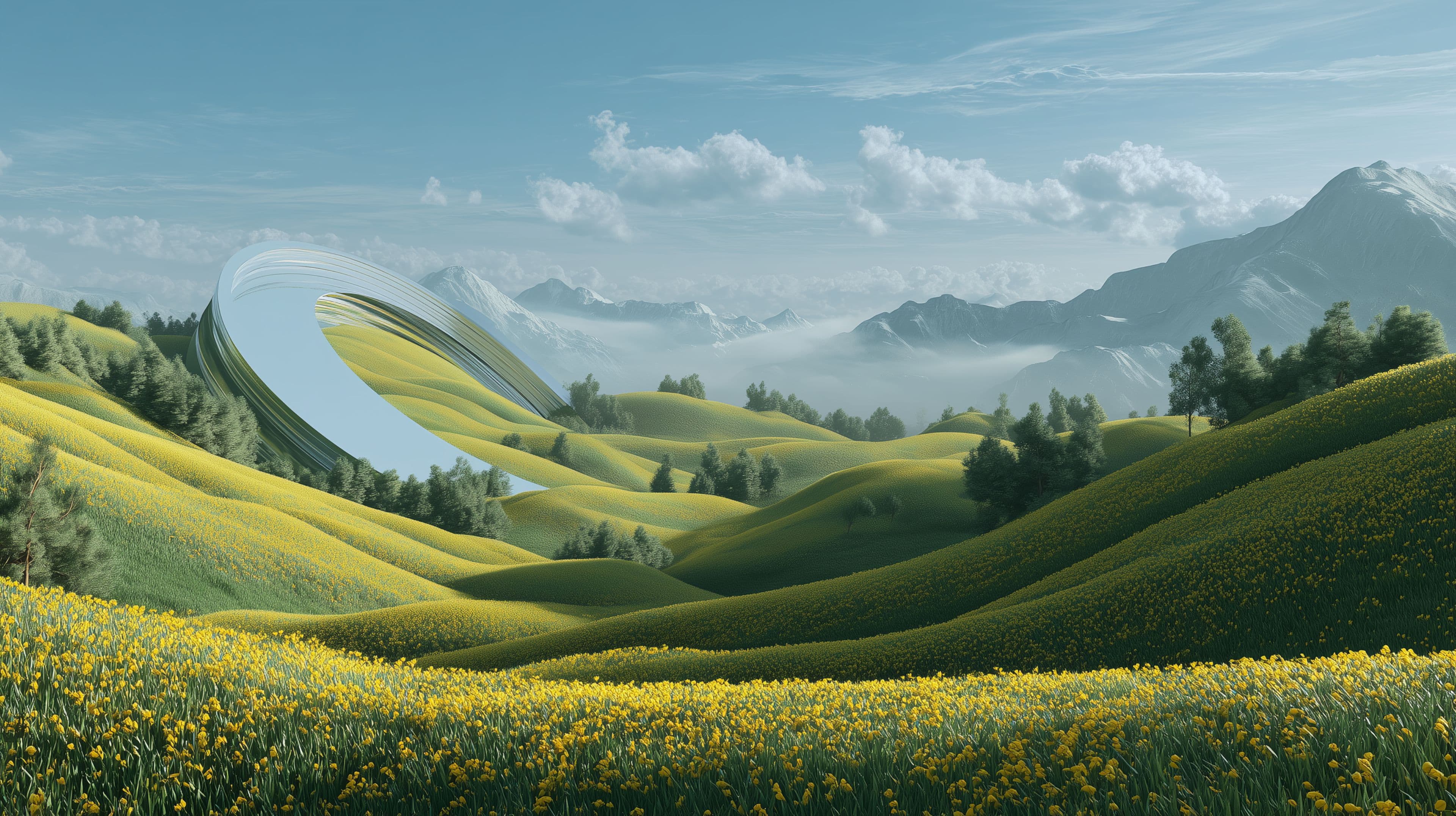 Dawn over distant mountains